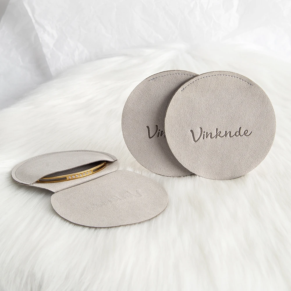 

100Pcs Grey 7x7cm Mini Suede Microfiber Pouch Bag Round Design Custom Logo Cute Earrings Ring Jewelry Packaging Display Bags