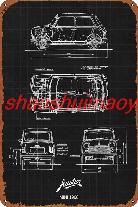أوستن ميني 1968 الملصقات الرياضية القصدير معدن تسجيل خمر جدار اللوحة ديكور 8x12 بوصة KYH