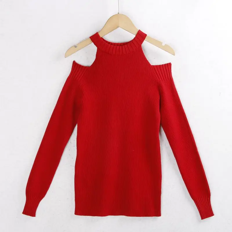 

Женский вязаный свитер oulder Bared Long Sve, облегающий однотонный высокоэластичный модный свитер на осень-зиму, новый Sle