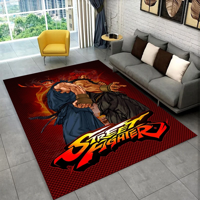 Retro Street Fighter Games Cartoon Carpet Rug for Bedroom Living Room Sofa Playroom Doormat Home Decor,Kid Area Rug Non-slip
