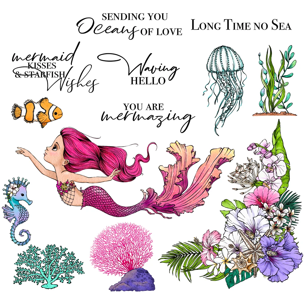 Mangocraft Spring Beautiful Mermaid Cutting Dies Clear Stamps DIY Scrapbooking Metal Dies Silicone Stamps For Cards Albums Decor