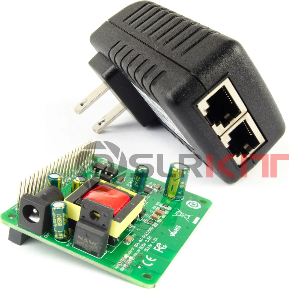 

DSLRKIT Gigabit Raspberry Pi 4 4B 3B+ 3B Plus 5V 12V Dual Output PoE Kit (HAT+ Injector)