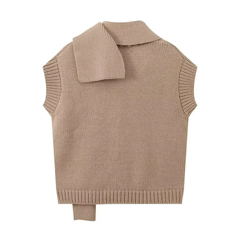 Bufanda de punto versátil para mujer, ceco sin mangas con cuello en V, novedad de otoño e invierno, estilo de viaje, longi...