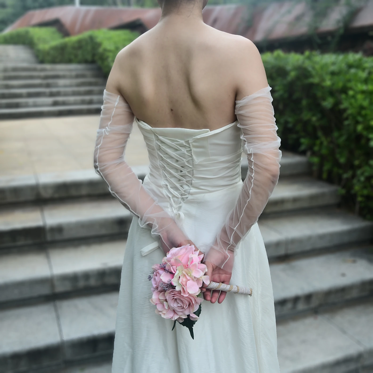 Guanti da sposa trasparenti guanti da sposa lunghezza gomito maniche rimovibili senza dita addio al nubilato maniche da donna vm20A