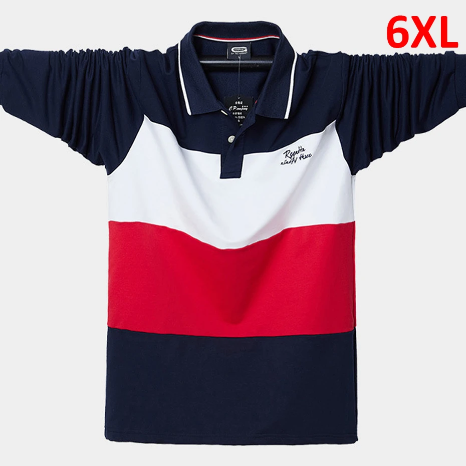 

Stripe Polo Shirt Men Spring Autumn Long Sleeve Polo Shirts Plus Size 6XL Fashion Casual Contrast Color Polo Cotton