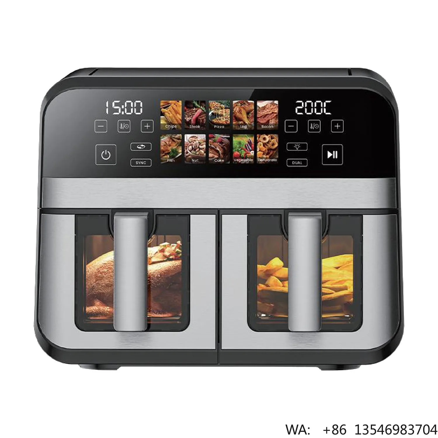 Customizable 9L Dual Basket Air Fryer Oven 2400W Double Drawer Digital Air Fryer with Visual Window GS CE ETL Certified