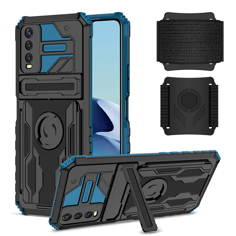 For VIVO Y20 2020 V2029 Deluxe Strap Portable Stand Phone Case For  VIVO Y20 Y20i V2043 Shockproof Sports 2-in-1 Silicone Case