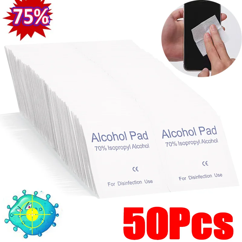 

50Pcs 75% Alcohol Wipes Pad Disposable Disinfection Cotton Pads Universal Car Detail Glass Wash Towel Wipes Screen Glasses Clean