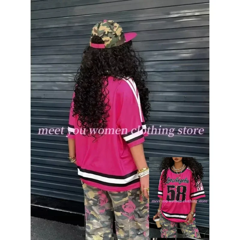 تي شيرت نسائي صيفي مقاس كبير 58 مطبوع عليه لوس أنجلوس برقبة دائرية تي شيرت كاجوال عتيق ملابس الشارع الشهير ملابس نسائية #2