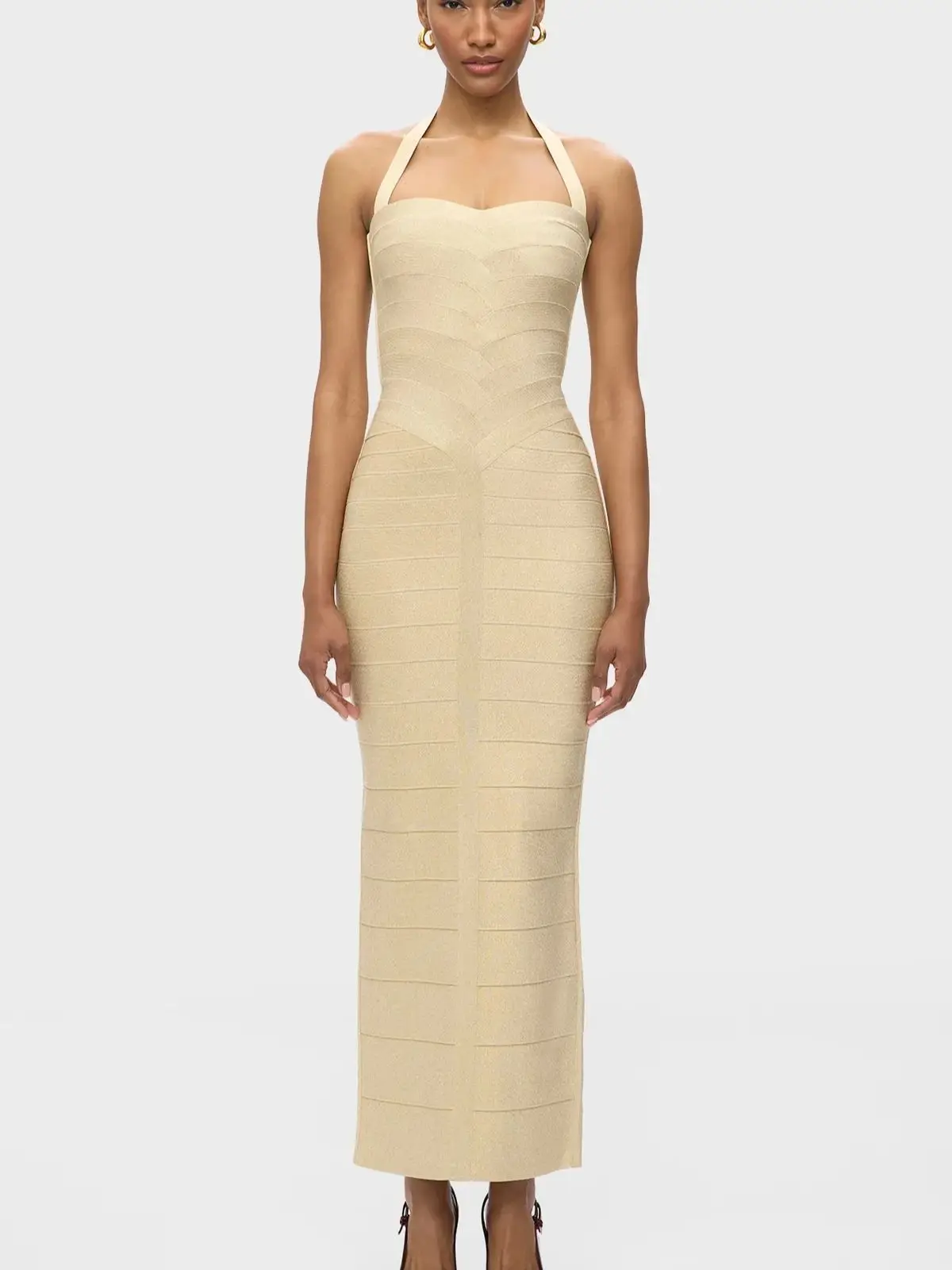 

Women Sexy Halter Long Bandage Bodycon Dress Designer Sparkly Elegant Evening Party Maxi Dress Vestido