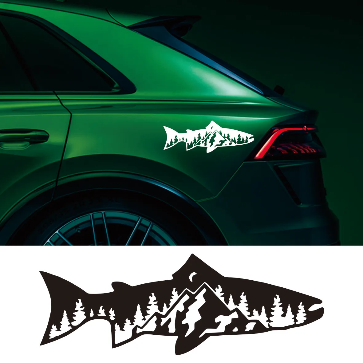 

Combination of forest and fish SUV outdoor off-road four-wheel drive stickers car window glass body vinyl decals car accessories