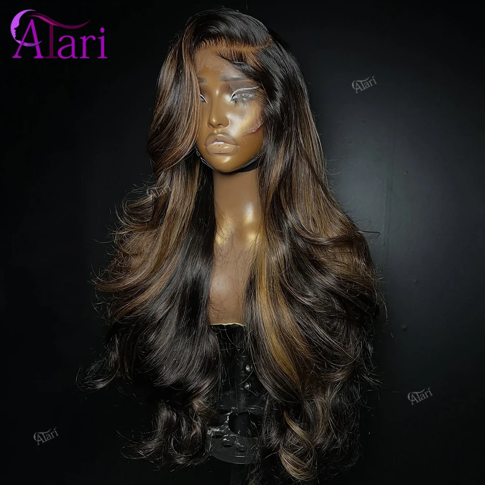

Stripe Brown 13x4 Lace Frontal Body Wave Human Hair Wigs 180 Density Highlights Transparent Lace Brazilian Hair Pre Plucked Wig