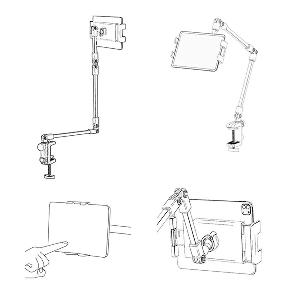 Multi-Functional Multi Angle Tablet Stand 2/3 Sections Arms Adjustable Lazy Tablet Bracket Metal Viewing Stand Desk
