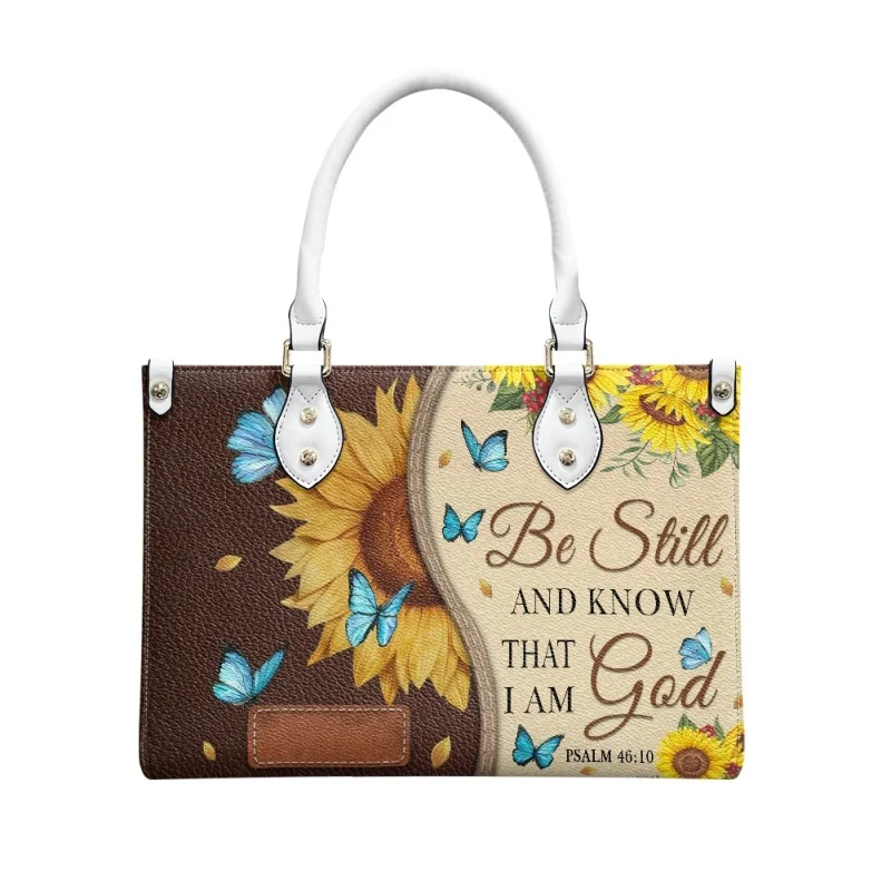 Bolsa Borboleta Feminina, Design Estrela do Oriente Feminino, Sacola Casual, Fique quieta e saiba que eu sou Deus, Girassol