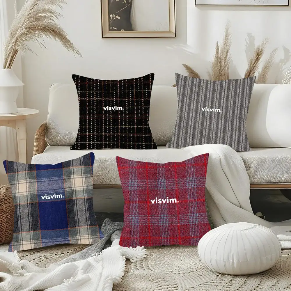 Logo V-Visvim Cushion Cover Luxury Soft Plush Pillowcase Double Side Cushion Cover Cozy Home Decor Unique Gifts