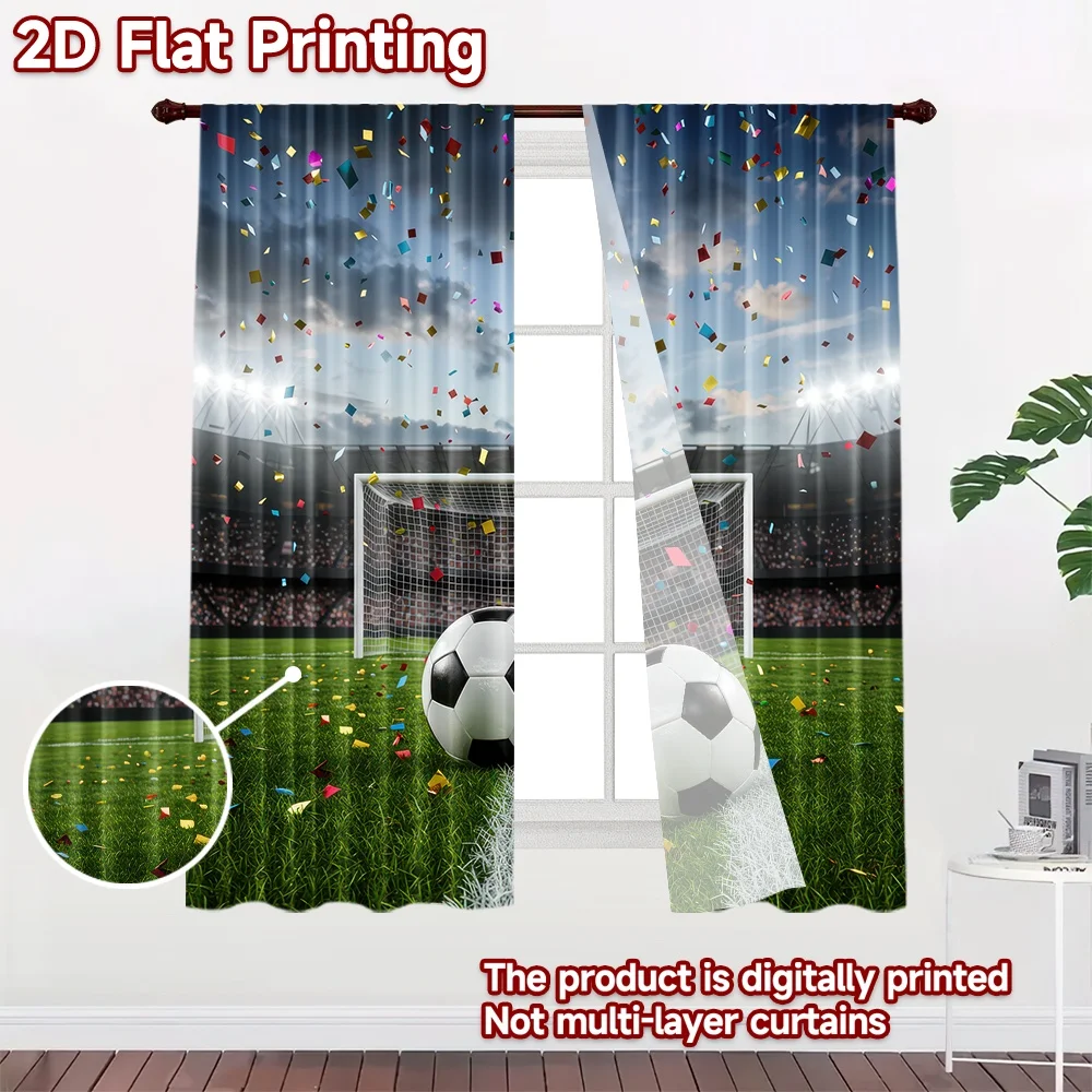 2D flat 2pcs Curtain Vintage drapes Curtains Soccer Goal Confetti Digitally printed polyester, colorfast Birthday Party for