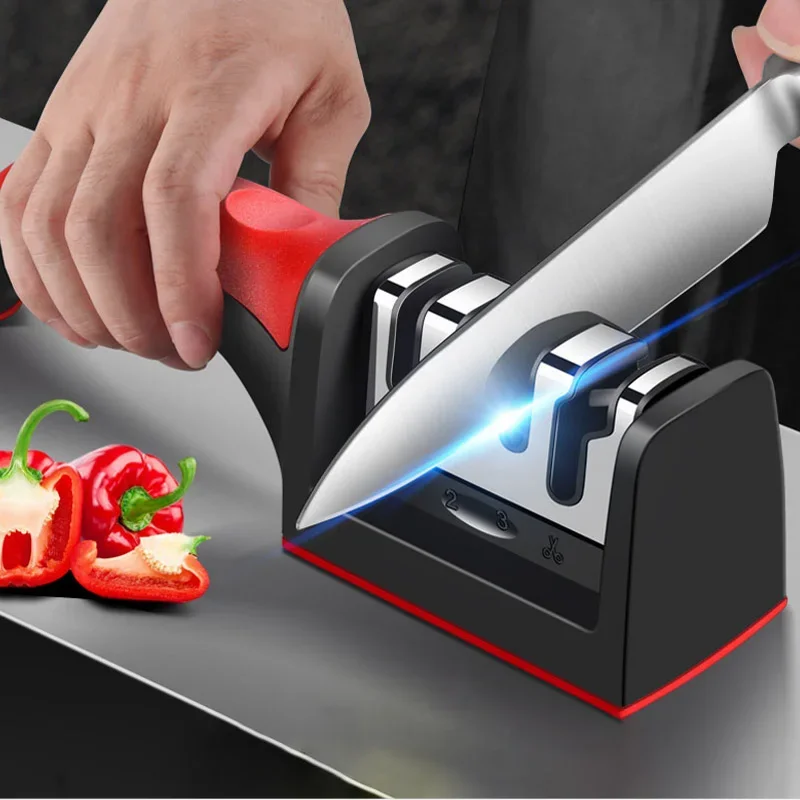 3/4 Section Quick Knife Sharpener Multi-functional Hand-held Whetstone Non-slip Knife Sharpener Kitchen Gadgets