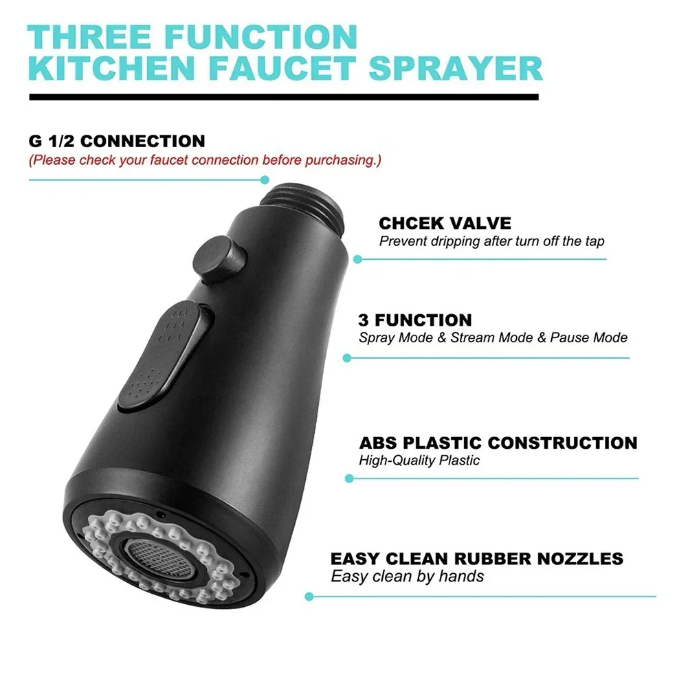 ABS Nozzle Sink Pull Out Sprayer Mixer Head Kitchen Faucet Spray Head Replacements 1/2 Inch Kitchen Basin Tap Sprayer Spout NEW