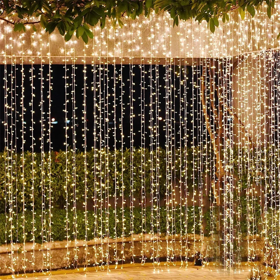 LED Christmas Curtain String Lights, Outdoor, Janela, Pendurado na parede, Luz para o quarto, Festa, Pano de fundo, Decoração do casamento, 6x3m, 3x3m