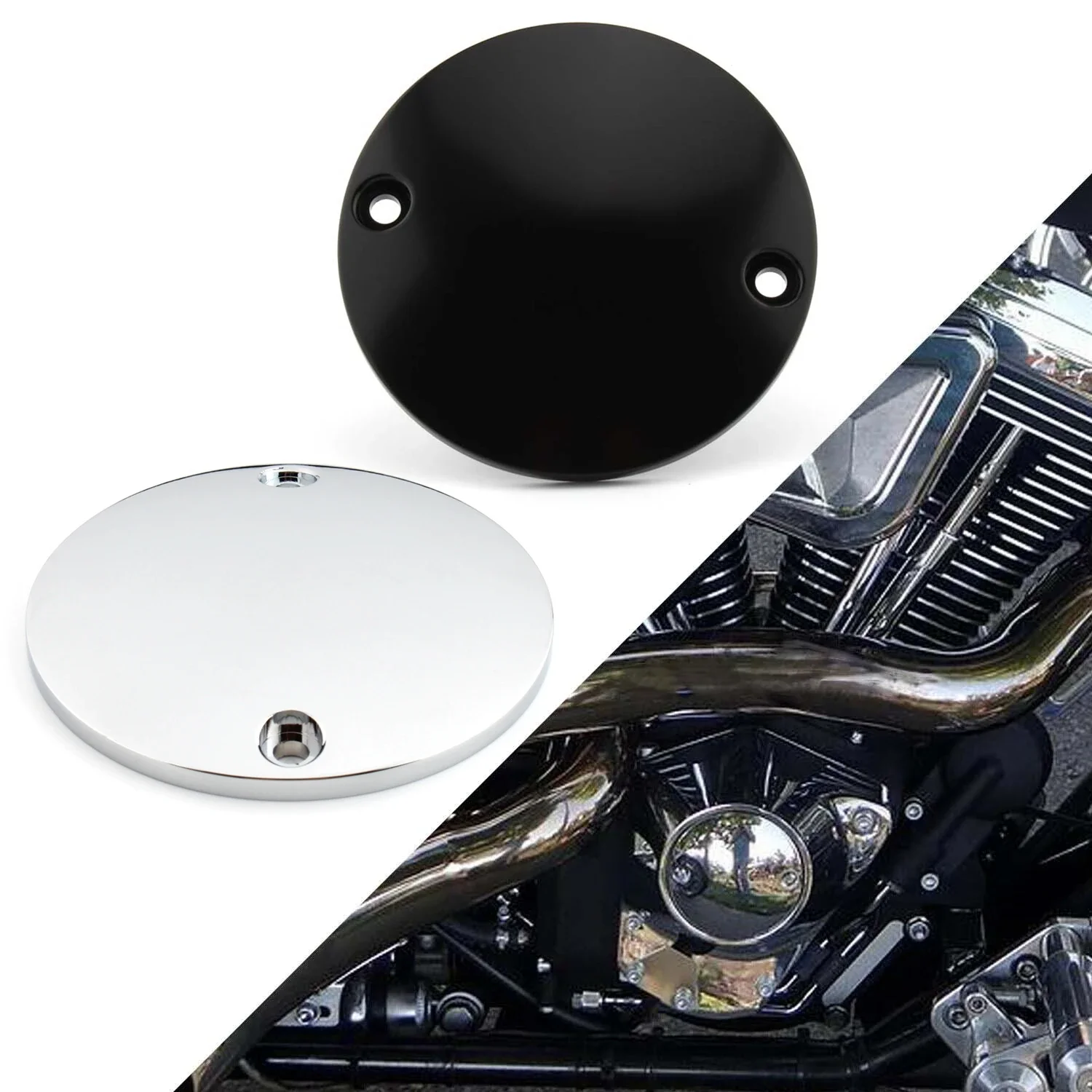Motorrad-Zündsteuerpunkte in Chrom/Schwarz, 2 Löcher, für Harley Big Twin 1970–1999 Sportster XL883 XL1200 ab 1973
