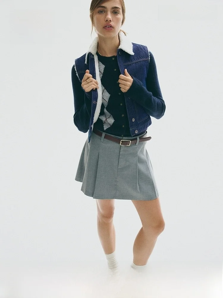 

Удобный двусторонний флисовый утепленный джинсовый жилет в американском стиле, женская летняя куртка H&M Sweet Style на одной пуговице C...