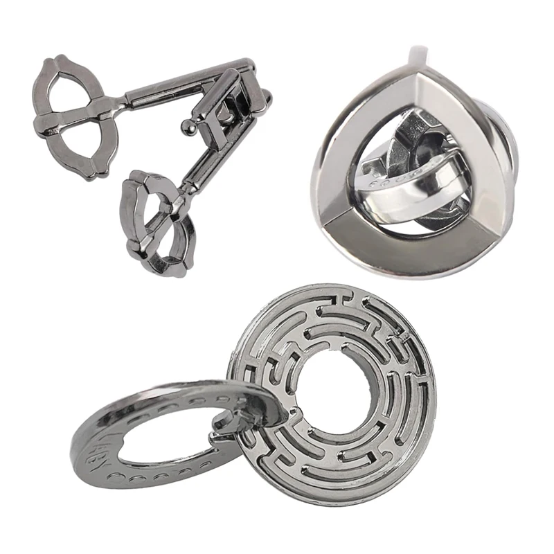 Disentanglement Brain Teaser Puzzle Metal 3PCS Set Unlock Interlocking Problem Solving Games For Kids Teens Educational Toys