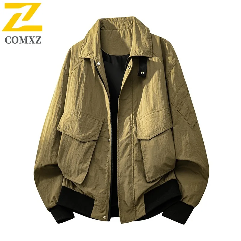 

COMXZ Мужская винтажная универсальная куртка Осенняя водонепроницаемая ветрозащитная рабочая одежда с несколькими карманами Пальто Потертая уличная спортивная одежда на открытом воздухе