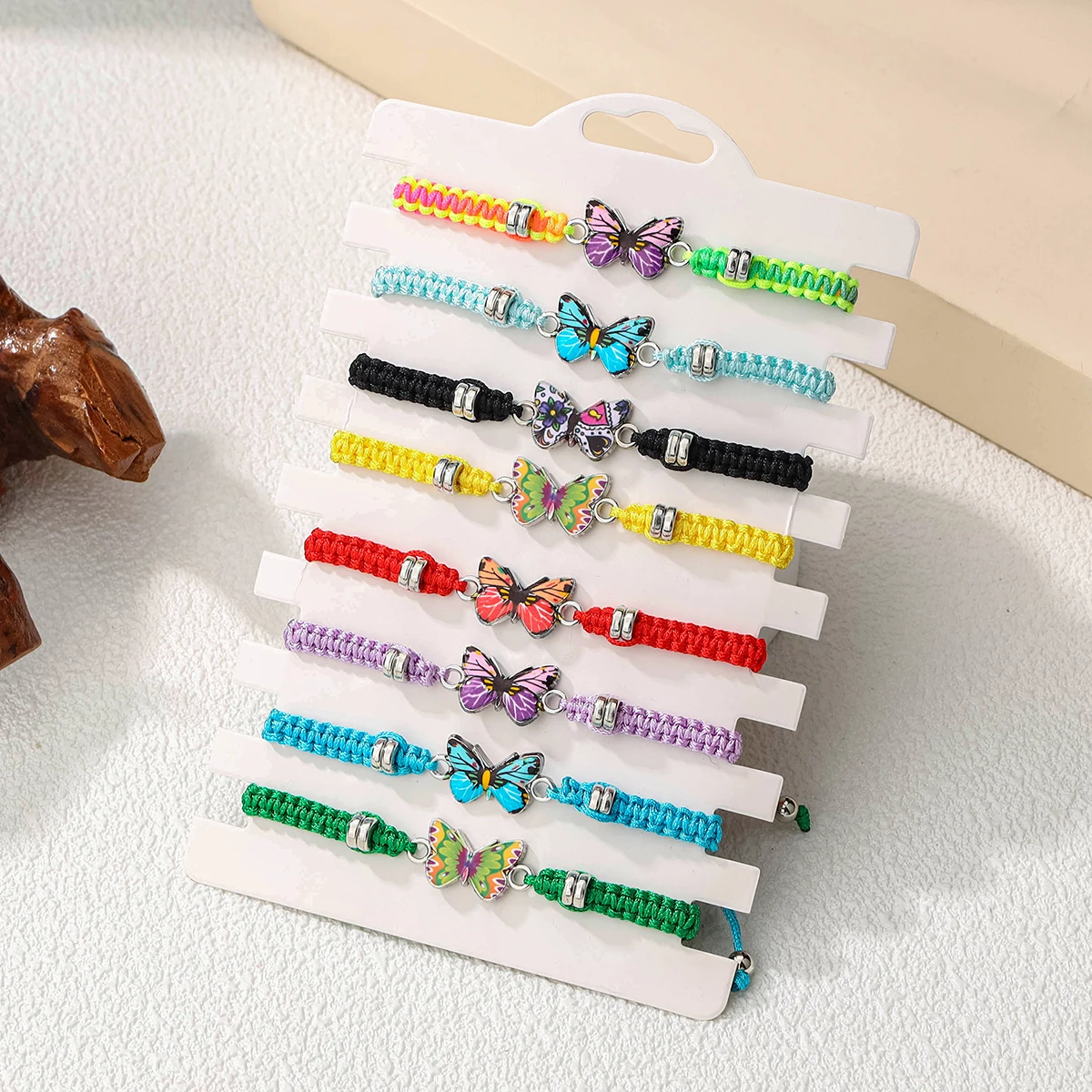 8-piece new colored dopamine butterfly woven stretch bracelet set