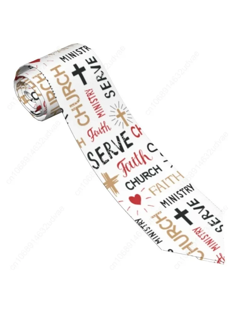 

Christian Words Faith Church Ministry Serve Biblical Necktie Men Women Slim Polyester 8 cm Neck Tie for Men Accessories