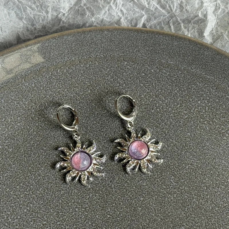 Y2K Sun Moon الفولاذ المقاوم للصدأ هوب القرط العصرية الكلاسيكية هوب ترصيع للنساء مجوهرات الأزياء