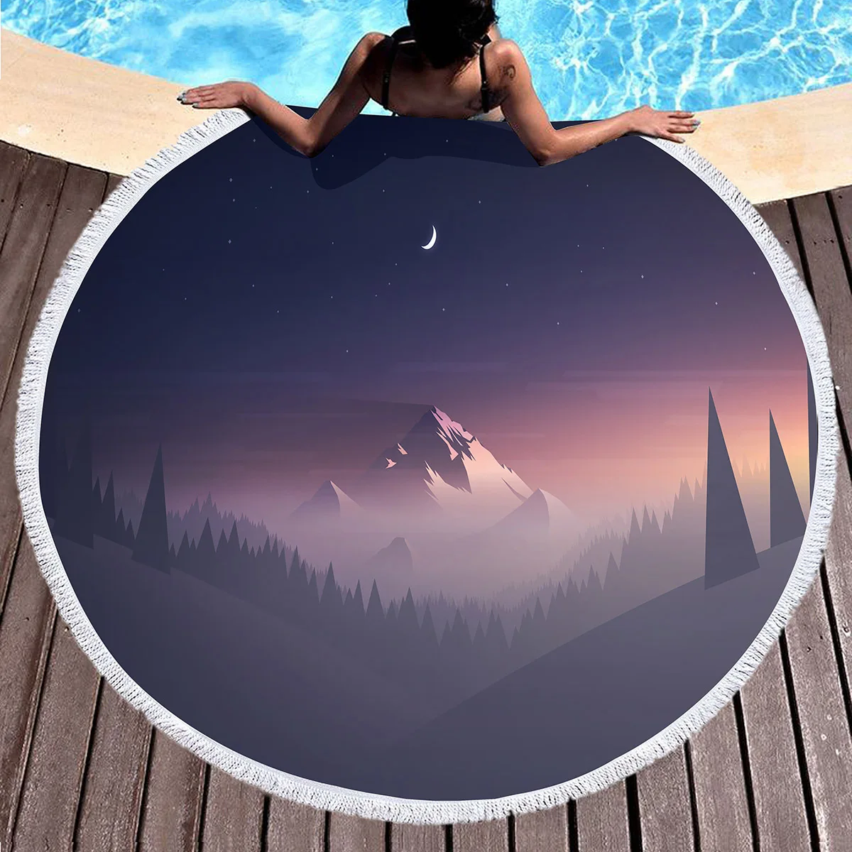 مناشف الشاطئ الجبلية الحديثة، مناشف حمام خفيفة الوزن ماصة سريعة الجفاف وخالية من الرمال، بطانية دائرية بسيطة للجبال #2