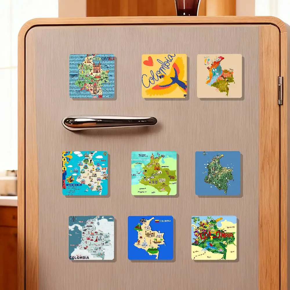 Map Of Colombia Fridge Magnet Set Creative Square Decorative Adhesive Stickers Magnets For Festival Gift