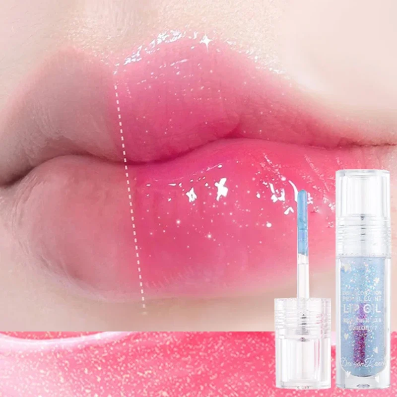 Transparent Glitter Lip Gloss Water-glossy Mirror Lip Glaze Moisturizing Color Changing Lip Oil Plump Crystal Jelly Lipgloss