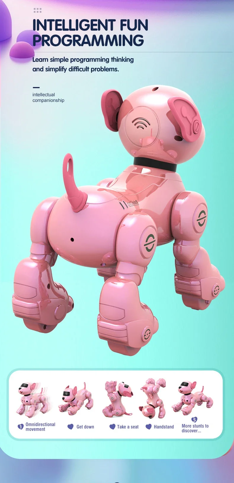 Inteligentny pies robot RC, sterowany głosem, mechaniczny zwierzak, programowalny, chodzący, śpiewający, tańczący, interaktywny elektroniczny zwierzak, prezent dla dziecka.