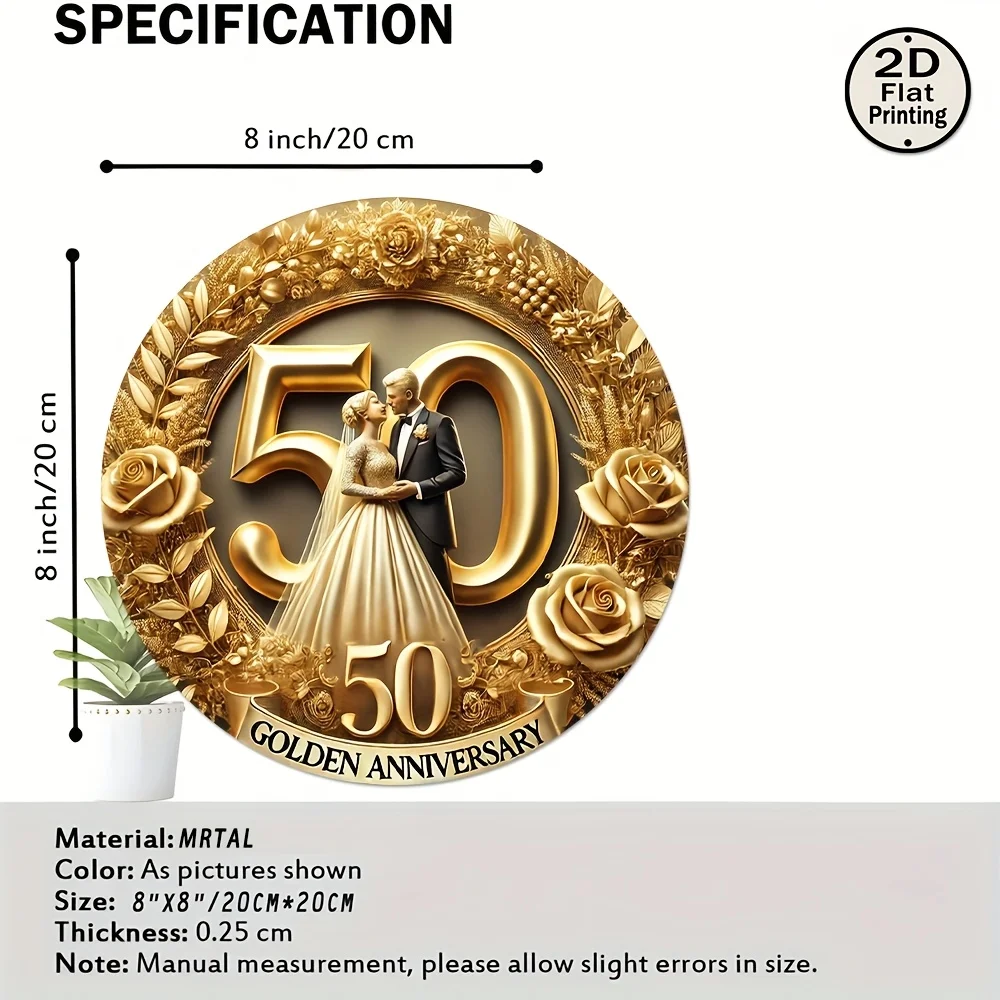 2D Metal Sign 50th Golden Wedding Anniversary Vintage Couple Floral Gold Foil Tin Plaque Romantic Home Decor Gift For Parents