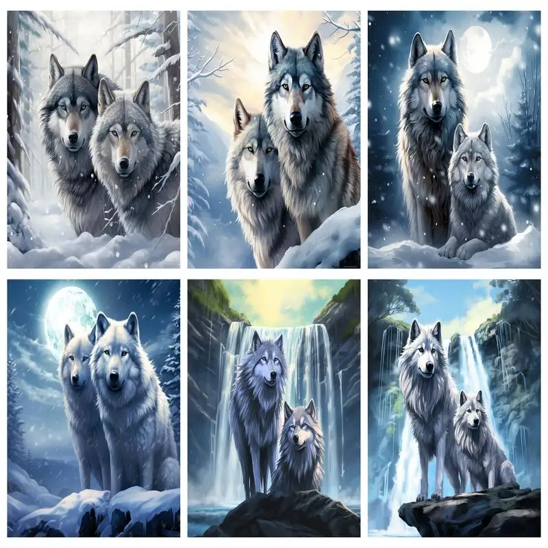 

RUOPOTY Diy Painting By Numbers Kit For Adults Beginners Two Wolves Painting Wall Art Set With Frame