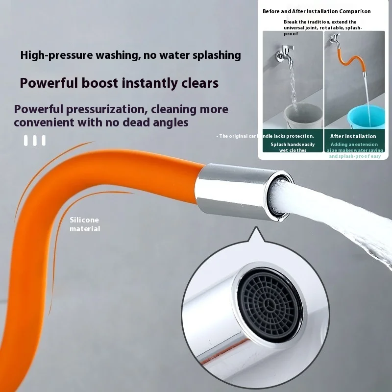 

Удлинитель для кухонного смесителя, универсальный на 360° ° Вращающийся силиконовый гибкий шланг, водопроводный кран, труба для ванной комнаты, балкона, умывальник