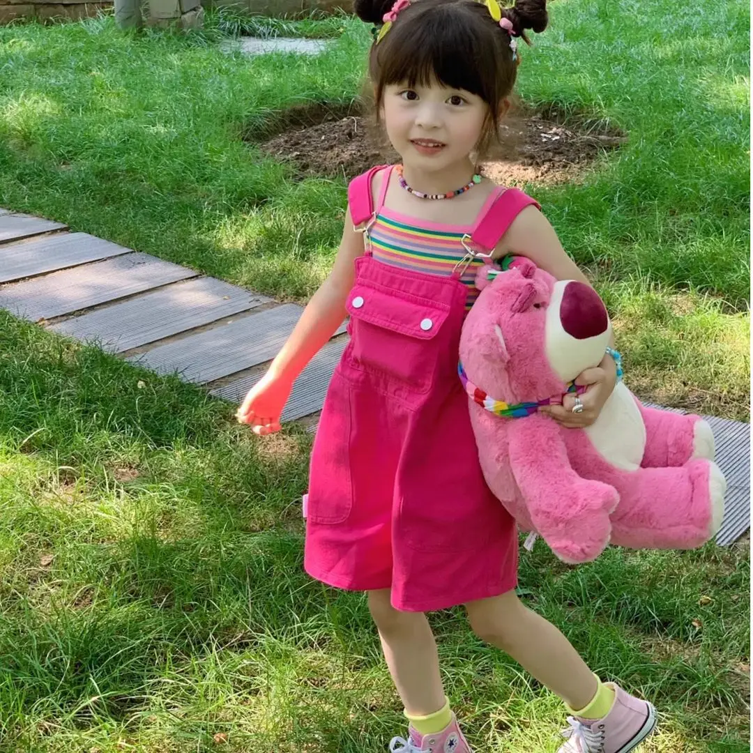 Baby Girl Clothes Suit Dopamine Girls Pants Summer Kids Suspenders Korean Elastic Waist Fashion Suspenders Wide Legs 2-piece Set image 2