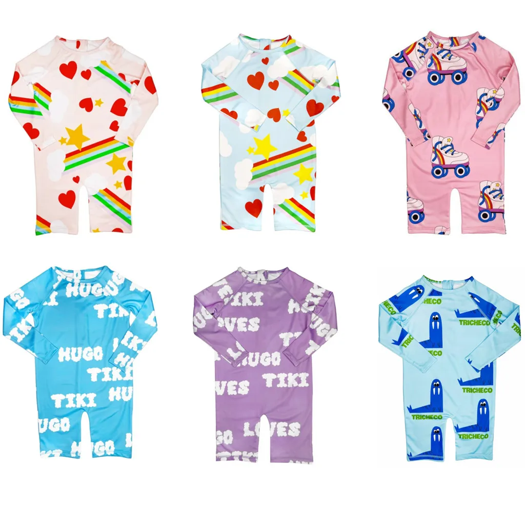 Kids Swimsuit Girls Boys 2022 Summer New Hugo Short Sleeve One Pieces Baby Swimwear Children's Beachwear Clothings Teenagers