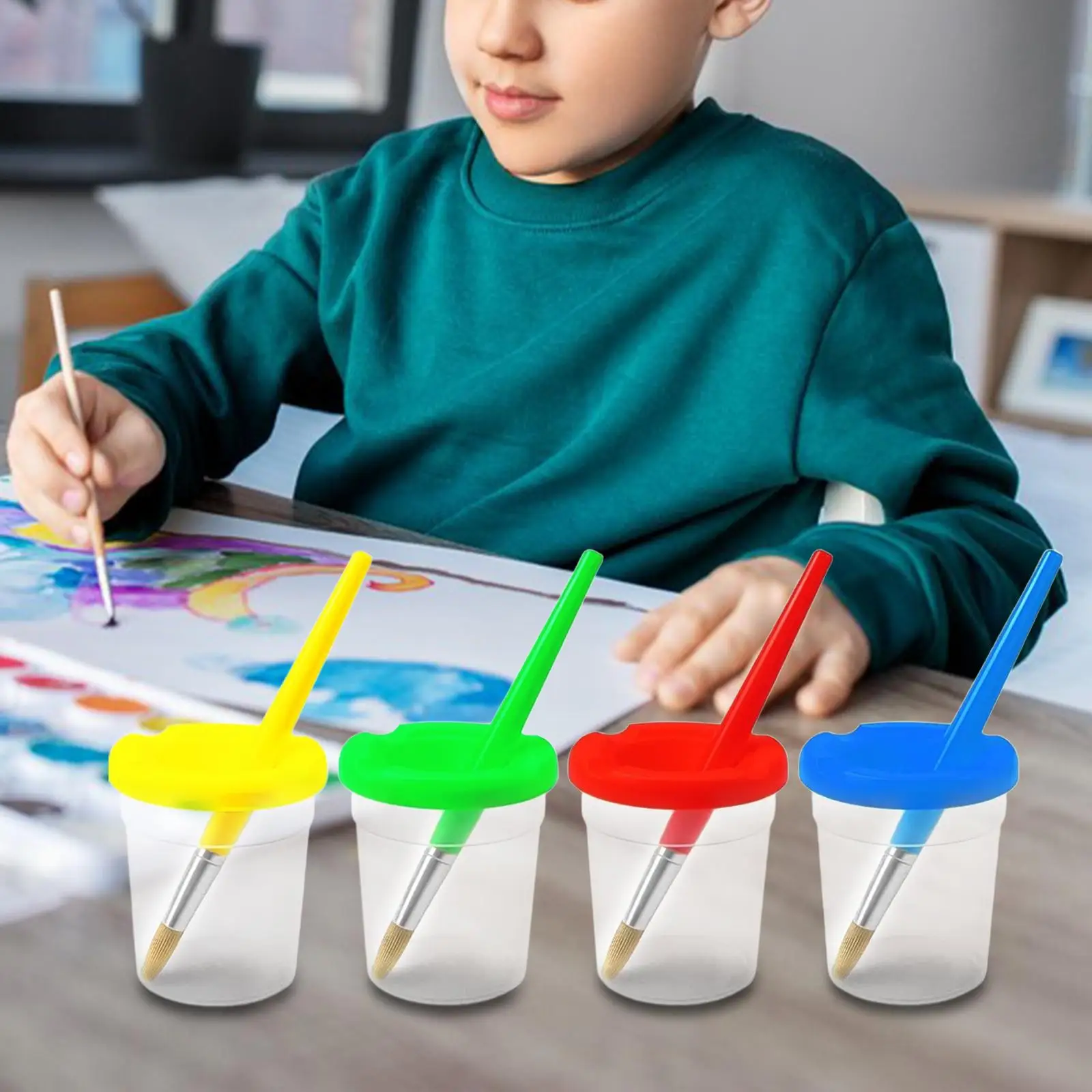 

4 Set Paint Cups and Painting Brushes Paint Water Cups Creative Painting Supplies for Art Supplies Children Crafts