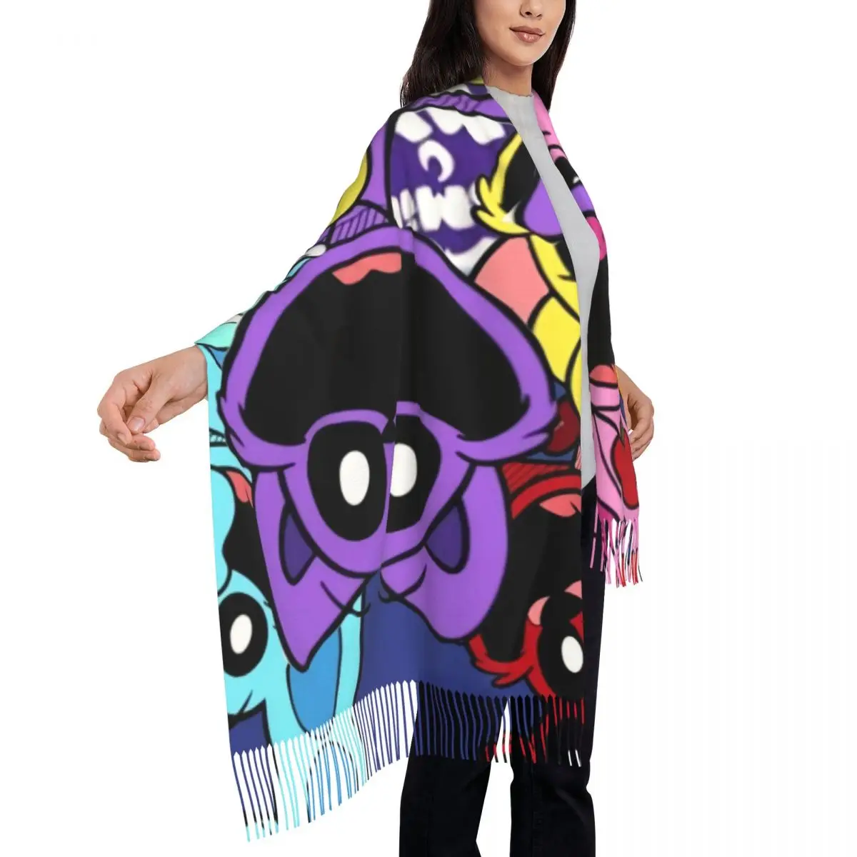 Custom Smilings Critters Game Cartoon Scarf Wrap Women Long Winter Warm Tassel Shawl Unisex Scarves