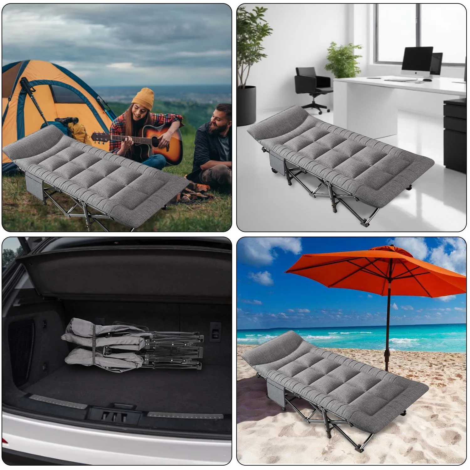 سرير قابل للطي مقاس 190 × 65 سم من قماش أكسفورد خفيف الوزن ومحمول للتخييم مع وسادة للتنزه في الهواء الطلق وحقيبة الظهر والسفر #4