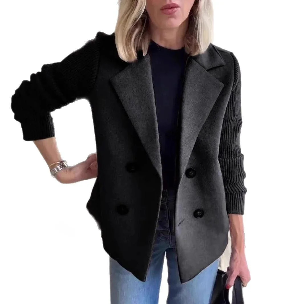 

Women's Casual Woolen Coat Spring Independent Station Cross-Border INS Lapel Thi Winter Long Sve Pure Color PU