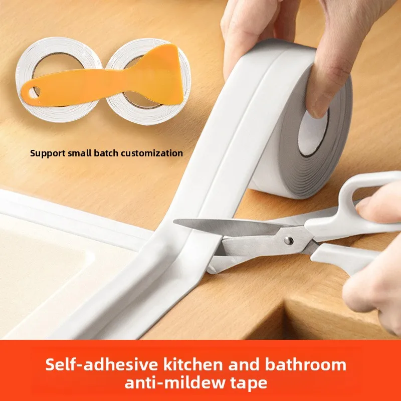 شريط مقاوم للعفن للحوض وغسالة الأطباق والكونترتوب؛ شريط عازل بحافة مقاوم للماء، شريط توسيع وسميك، شريط تماس المطبخ