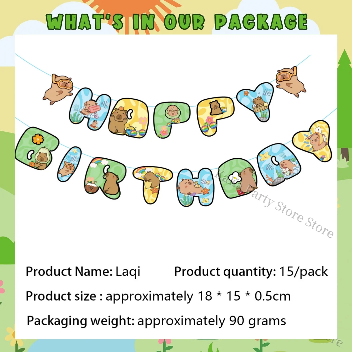 Capybara-Geburtstagsbanner, Capybara-Party-Themenversorgung, Flagge, Wimpel, Girlande, Flagge, hängende Dekoration, Capybara-Geburtstagsmädchen, Partygeschenke – Detail 6