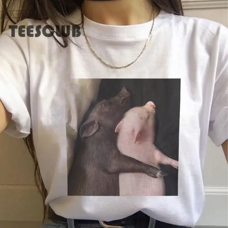 Cute Little Fragrant Pig Women T Shirt Summer Personalized Pig Print Children's and Adult Fashionable Casual Style T-shirt