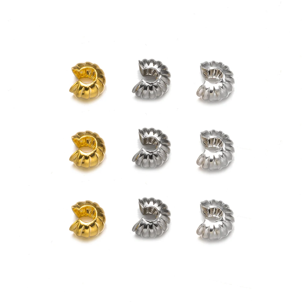 

50Pcs 4mm 18K Gold Pumpkin Pattern Open Crimp Covering Stopper Spacer Beads Accessories For DIY Jewelry Making Supplies Findings