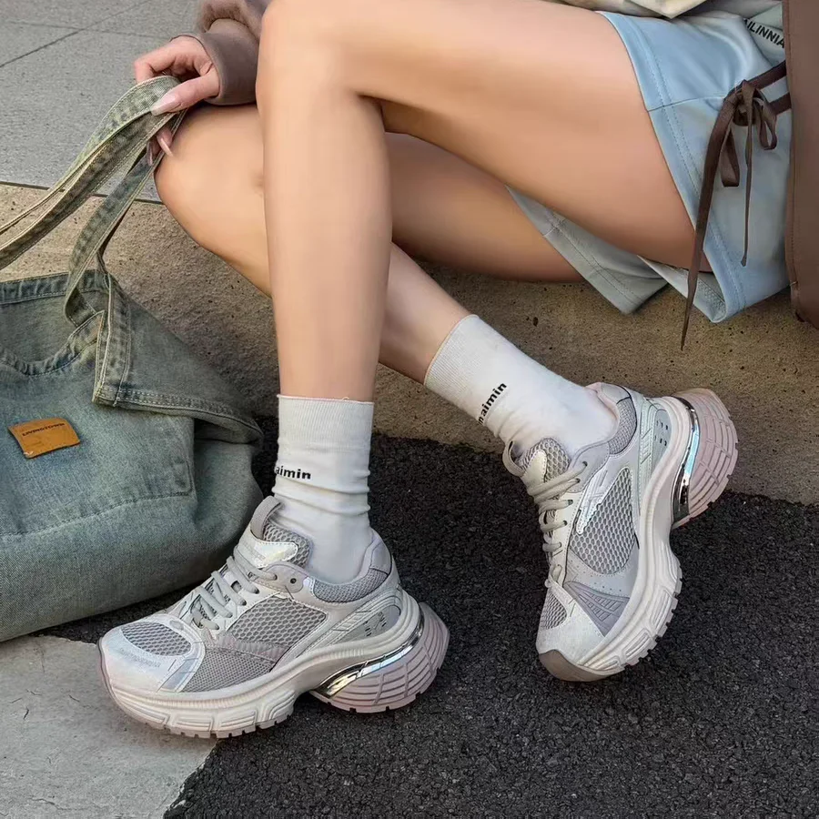 Paris Damenschuhe mit dicken Sohlen, atmungsaktiv, Retro-Mesh, lässige Sportschuhe, 2025, Frühling und Herbst, neue Kollektion, mehrere Auswahlmöglichkeiten