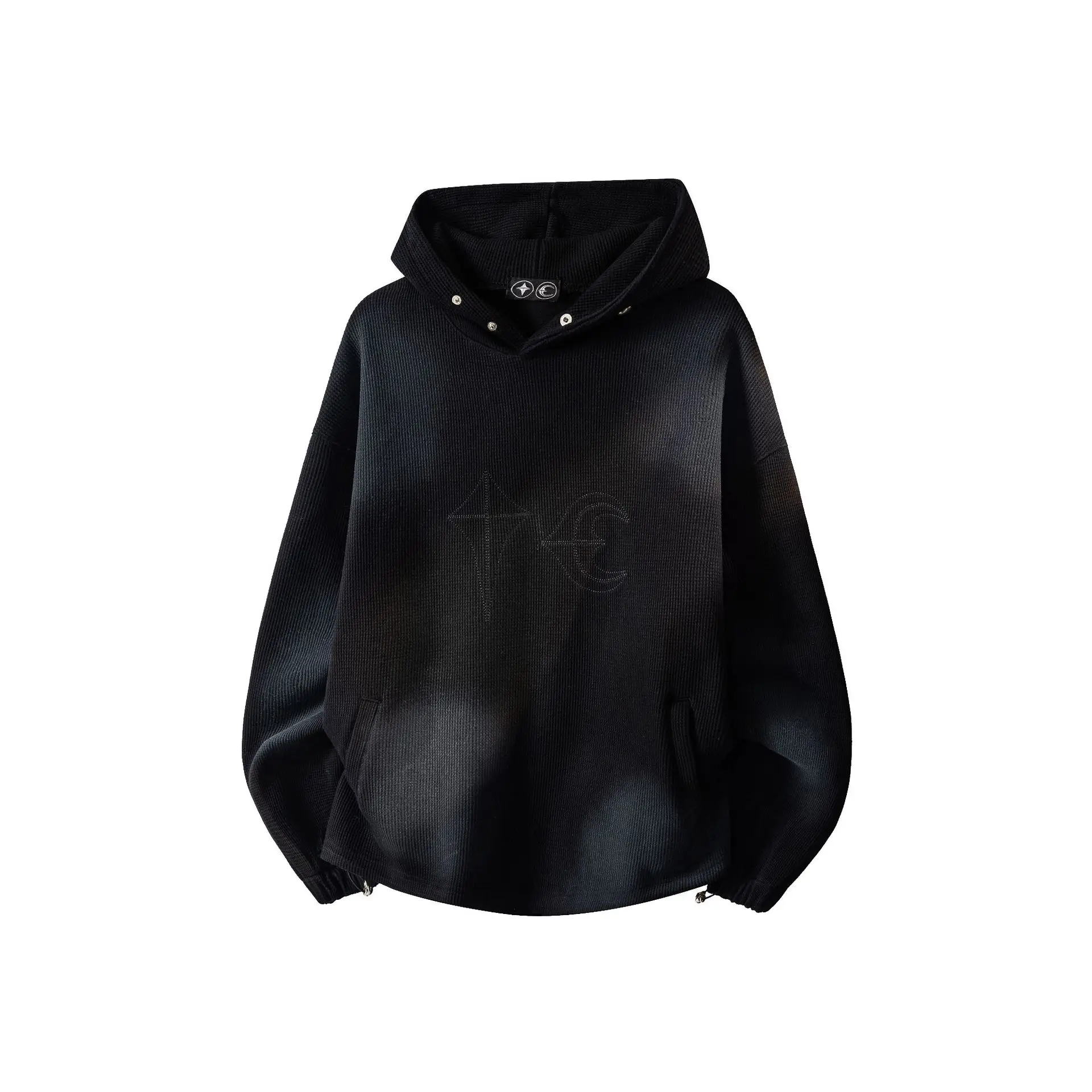 Thug Club Metal Star & Moon Logo Autumn-Winter Vintage Tie-Dye Loose Casual Multi-Functional Hooded Sweatshirt Trend Brand