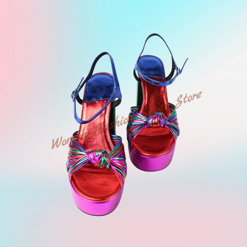 

Mixed colors Platform Ankle Strap Sandals Thick Heel Peep Toe High Heel Shoes for Women Heels 2025 New Zapatos Para Mujere